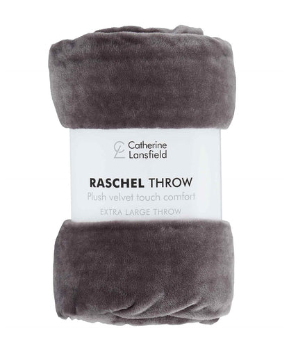 Raschel Velvet Touch Charcoal Grey Blanket Throw