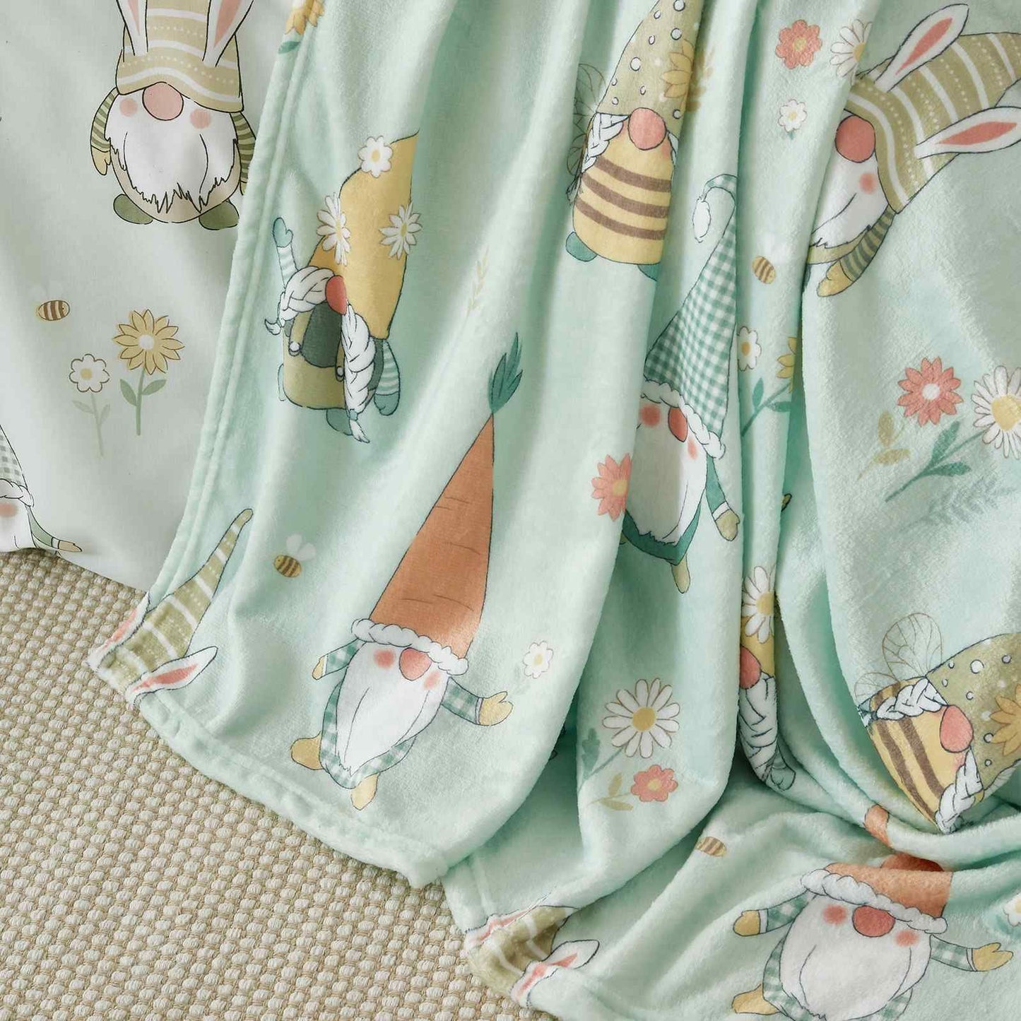 Spring Gonks Mint Green Blanket Throw