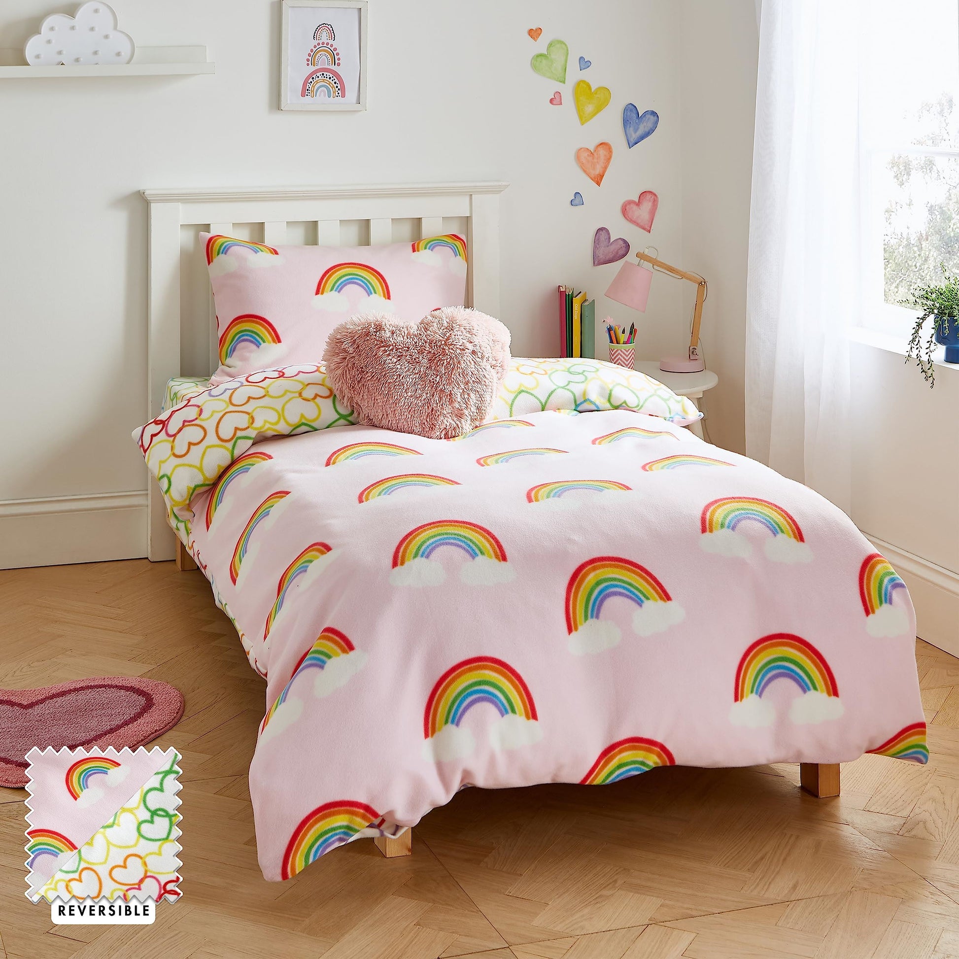 Rainbow Hearts Fleece Pink Duvet Set