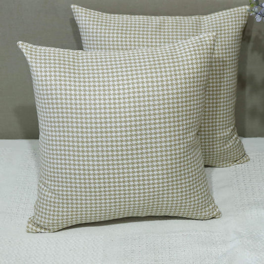 Plaid Jacquard Cream Cushion Cover Pair