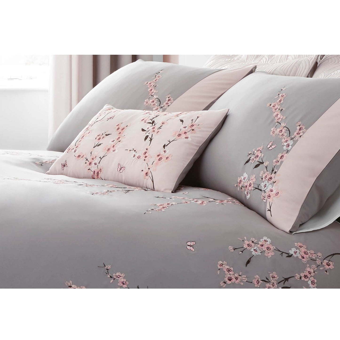 Embroidered Blossom Grey Duvet Set