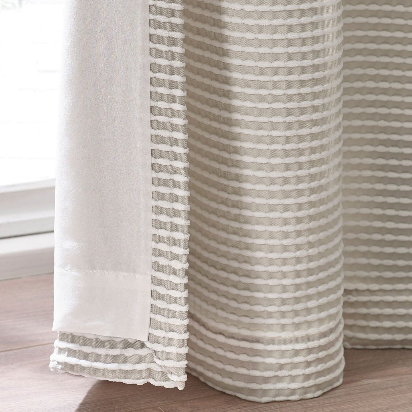 Catherine Lansfield Stab Stitch Natural Curtains Two Panels
