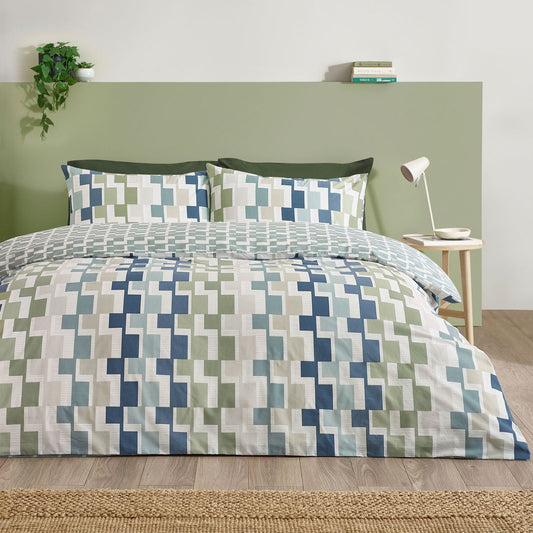 Catherine Lansfield Bryson Geo Blue Duvet Cover Set