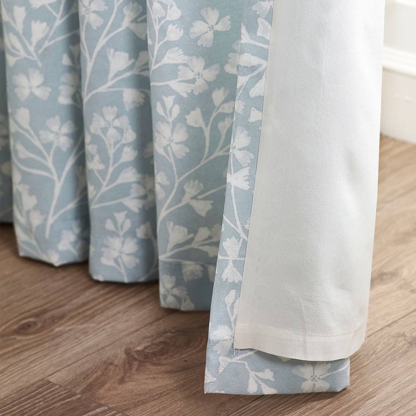 Brooke Floral Duck Egg Curtains Two Panels