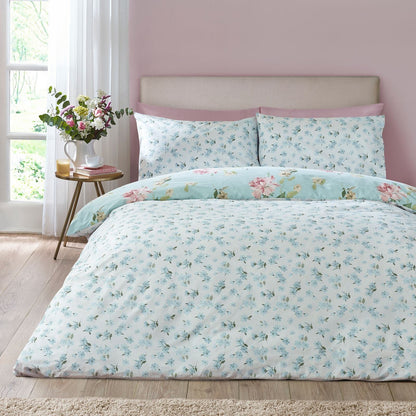 Catherine Lansfield Avebury Floral Duck Egg Blue Duvet Cover Set