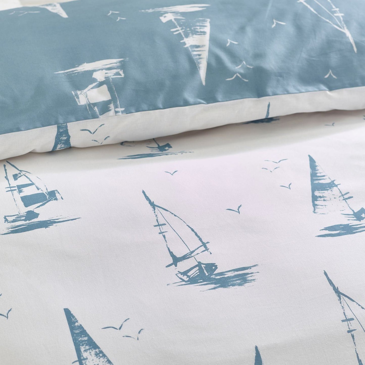 Catherine Lansfield Salcombe Boats Soft Blue Duvet Cover Set