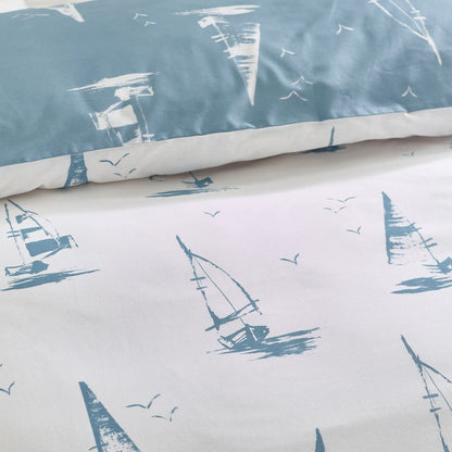 Catherine Lansfield Salcombe Boats Soft Blue Duvet Cover Set