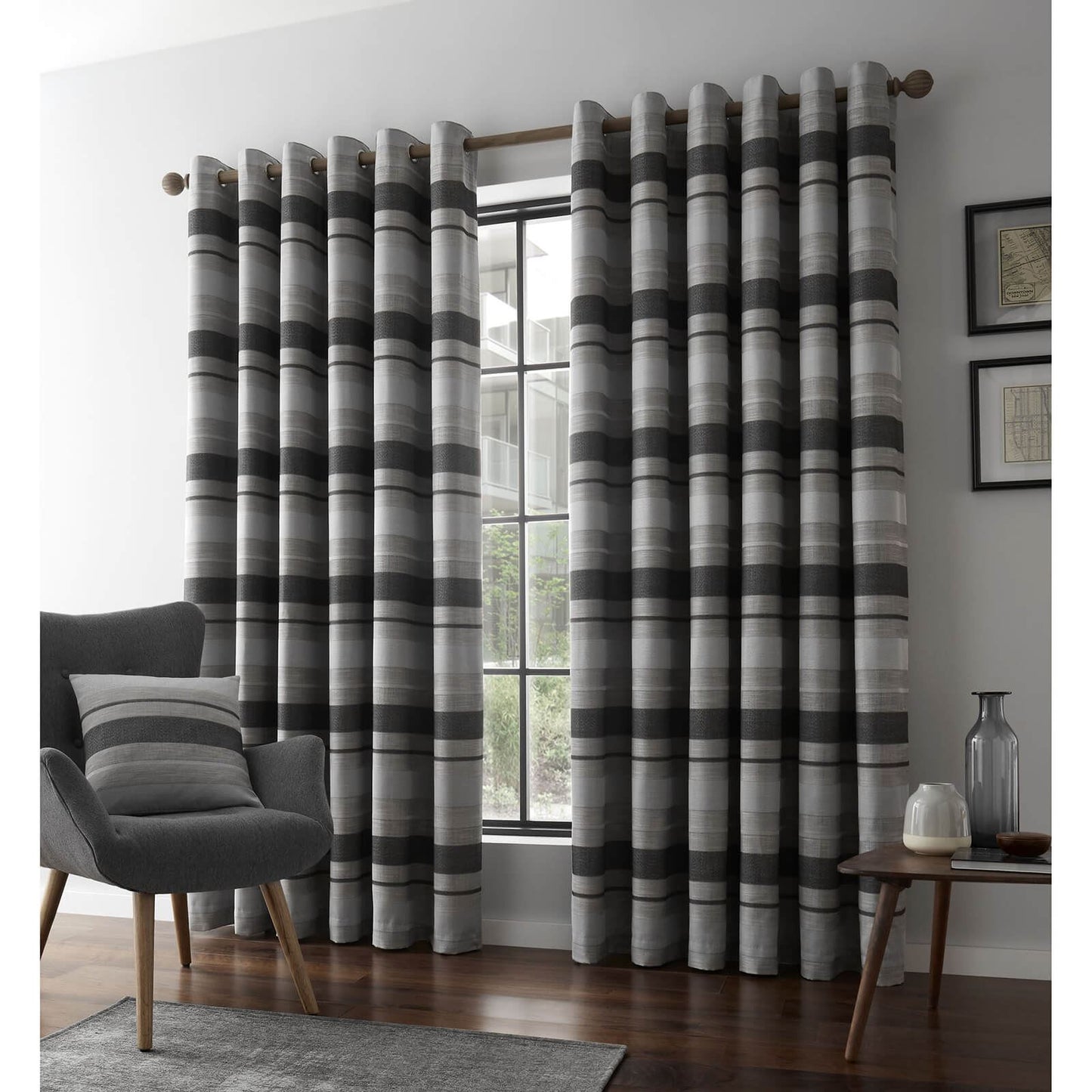 Powel Stripe Grey Eyelet Curtains