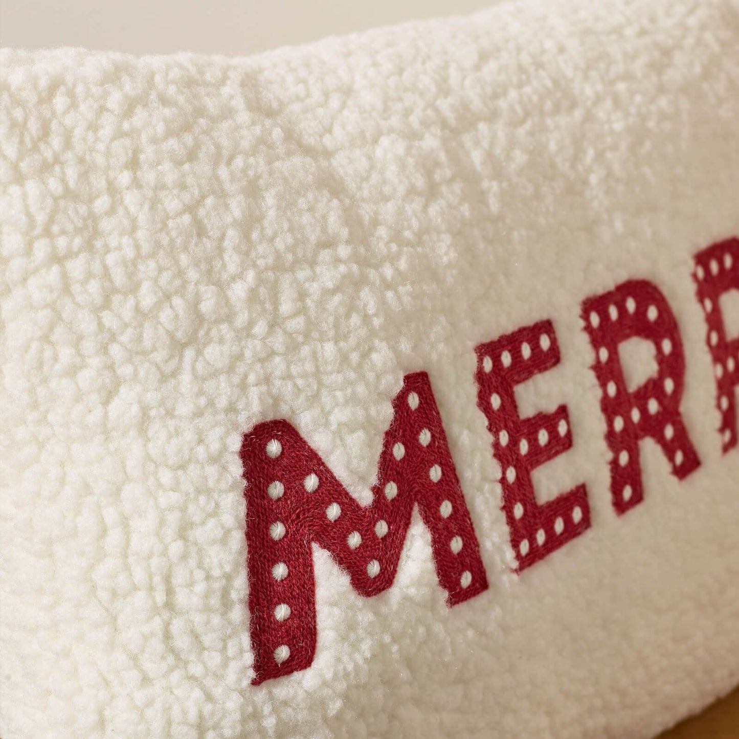 Catherine Lansfield Merry Boucle Cushion White / Red - 30x50cm