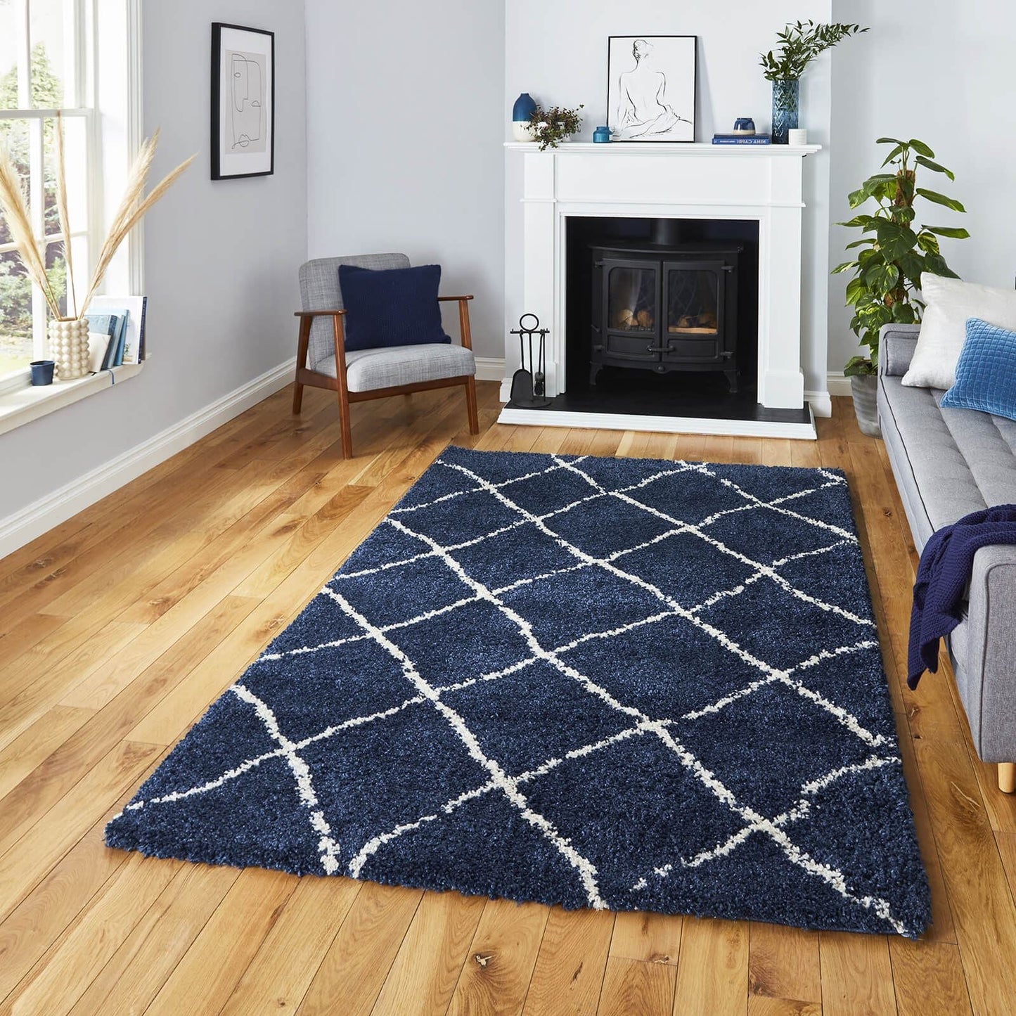 Scandi Berber G257 Navy/Cream Modern Rug