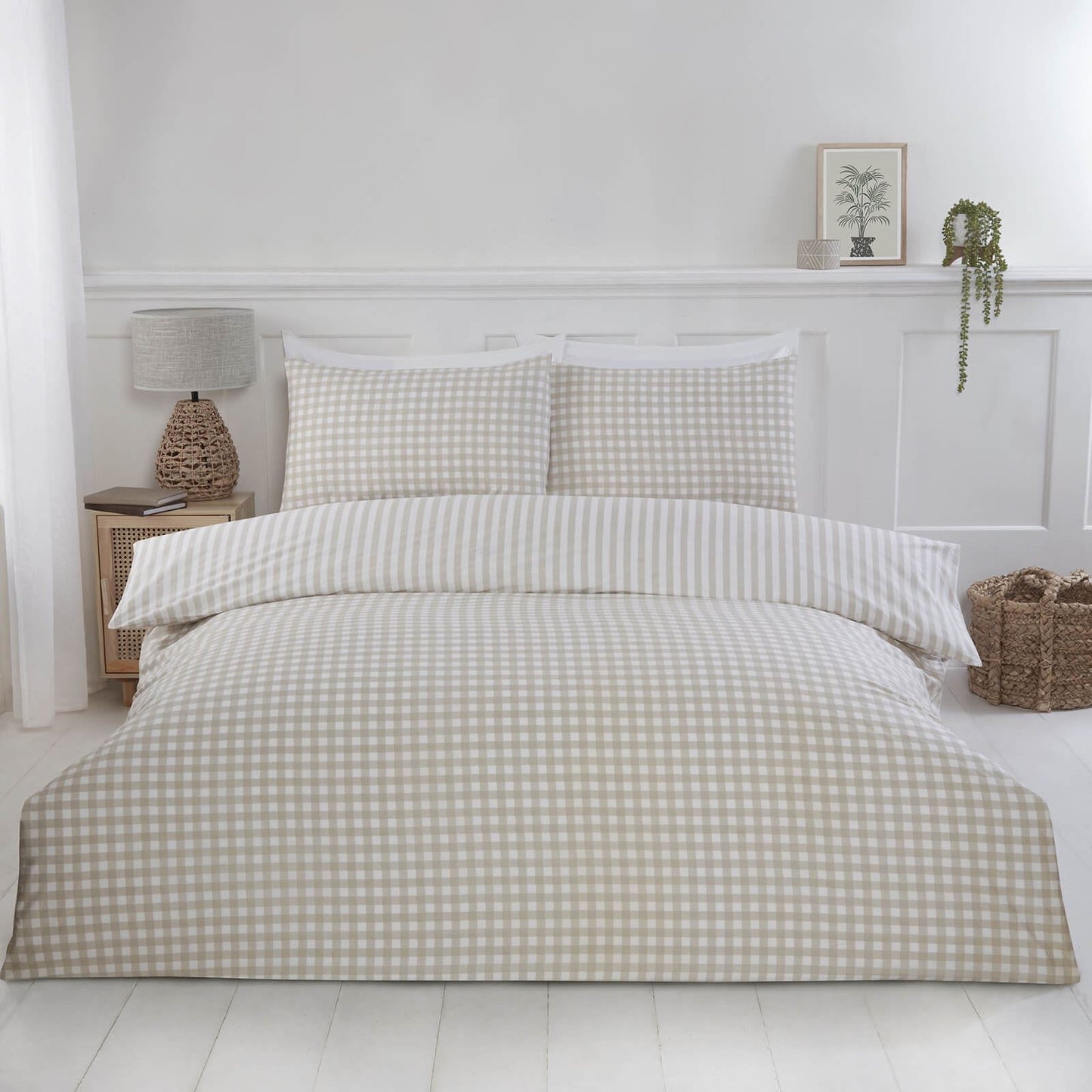 Gingham Check Natural Duvet Set