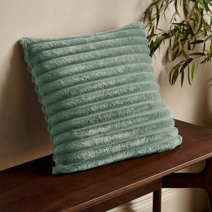 Cosy Ribbed Faux Fur Soft Touch Cushion Green