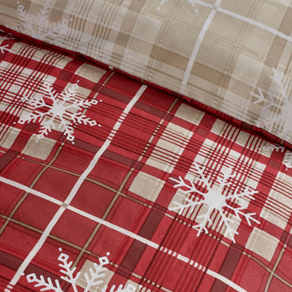 Catherine Lansfield Christmas Scandi Checked Reversible Bedding Duvet Cover Set Red