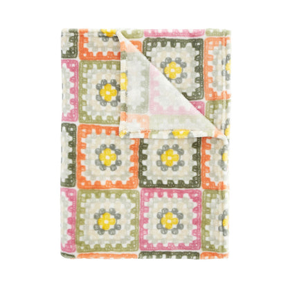 Crochet Print Blanket Throw Green