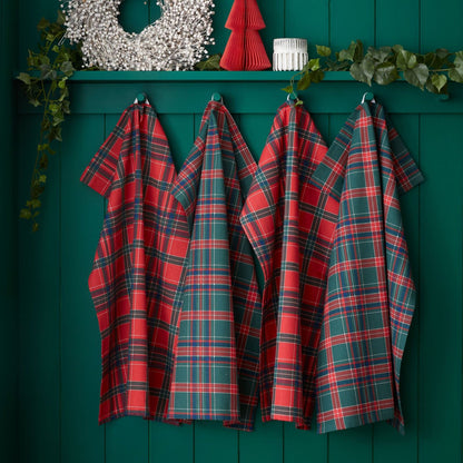 Catherine Lansfield Christmas Tartan Check Kitchen Tea Towel Pack of 4 Red / Green - 50x70cm