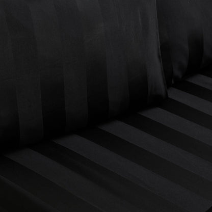 Catherine Lansfield So Soft Satin Stripe Black Duvet Cover Set