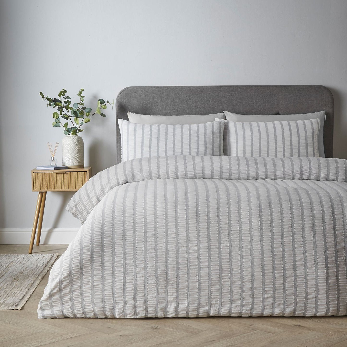 Catherine Lansfield So Soft Seersucker Stripe Grey Duvet Cover Set