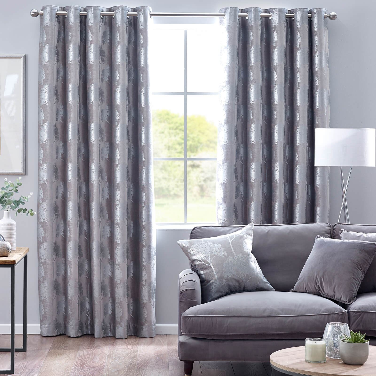 Enchanted Forest Silver Eyelet Curtains