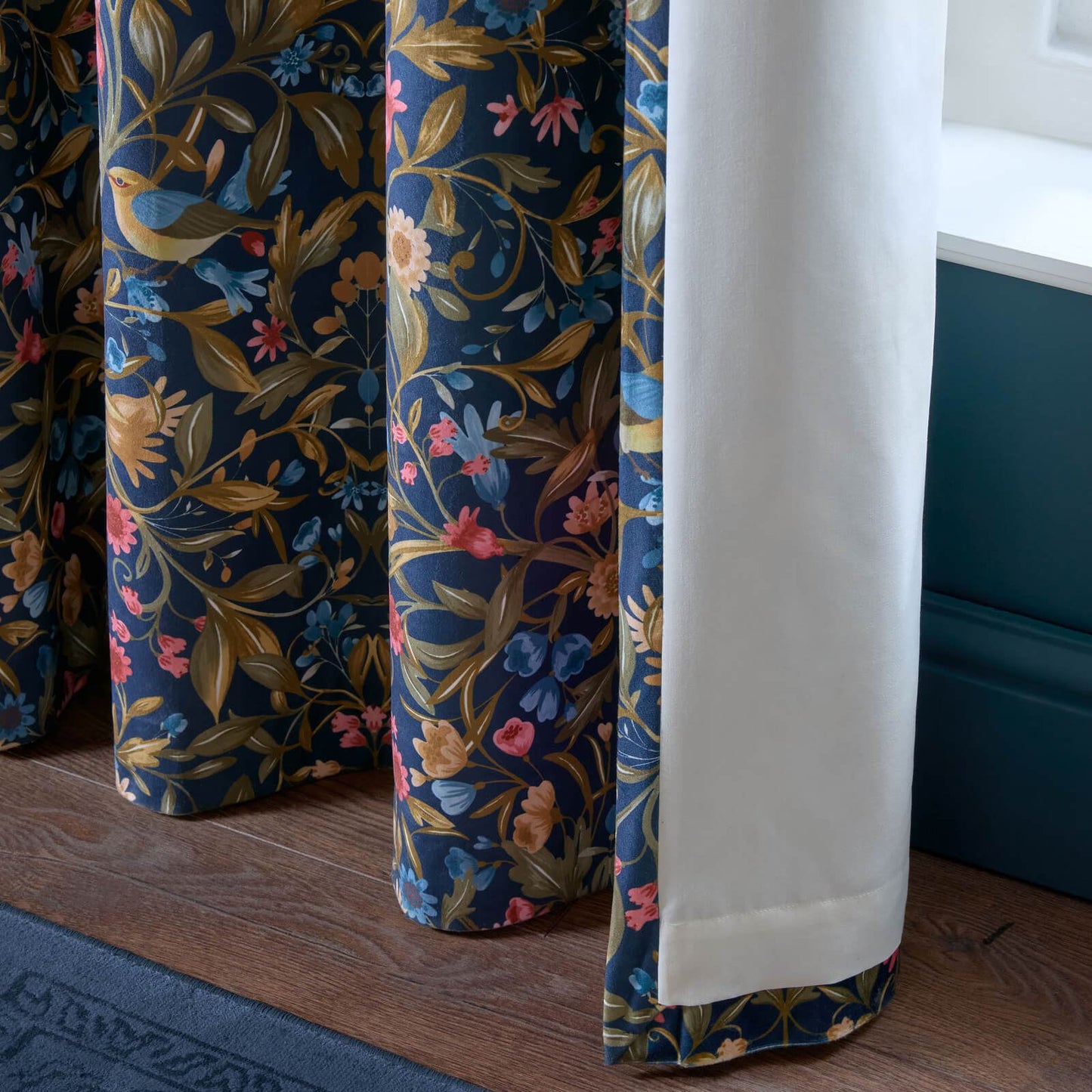 Catherine Lansfield Hedgerow Hopper Lined Eyelet Curtains Two Panels Navy Blue