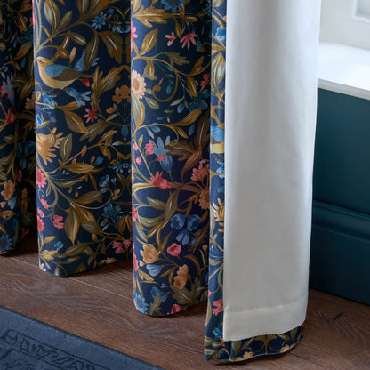 Catherine Lansfield Hedgerow Hopper Lined Eyelet Curtains Two Panels Navy Blue