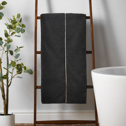 Bianca Zero Twist Satin Stitch Black Towel and Sheet