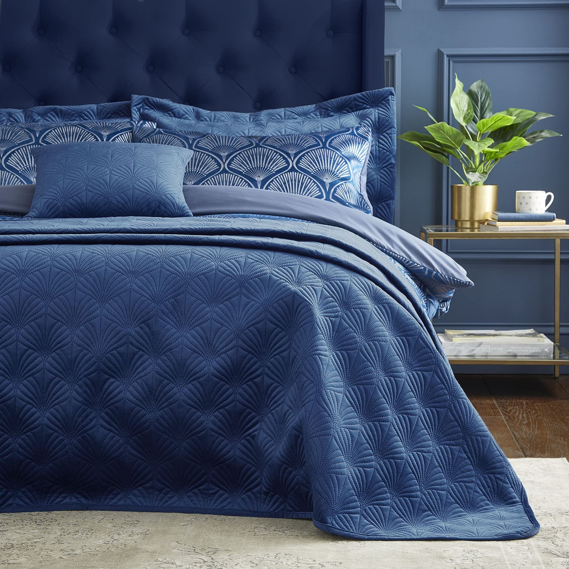 Art Deco Pearl Navy Blue Bedspread