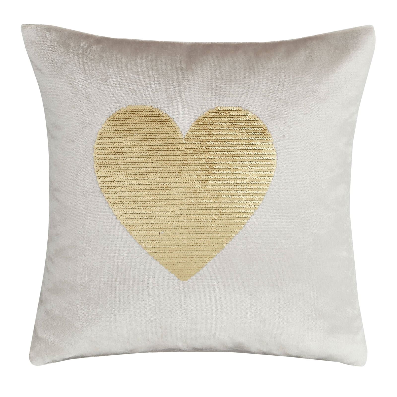 Sequin Heart Natural Filled Cushion