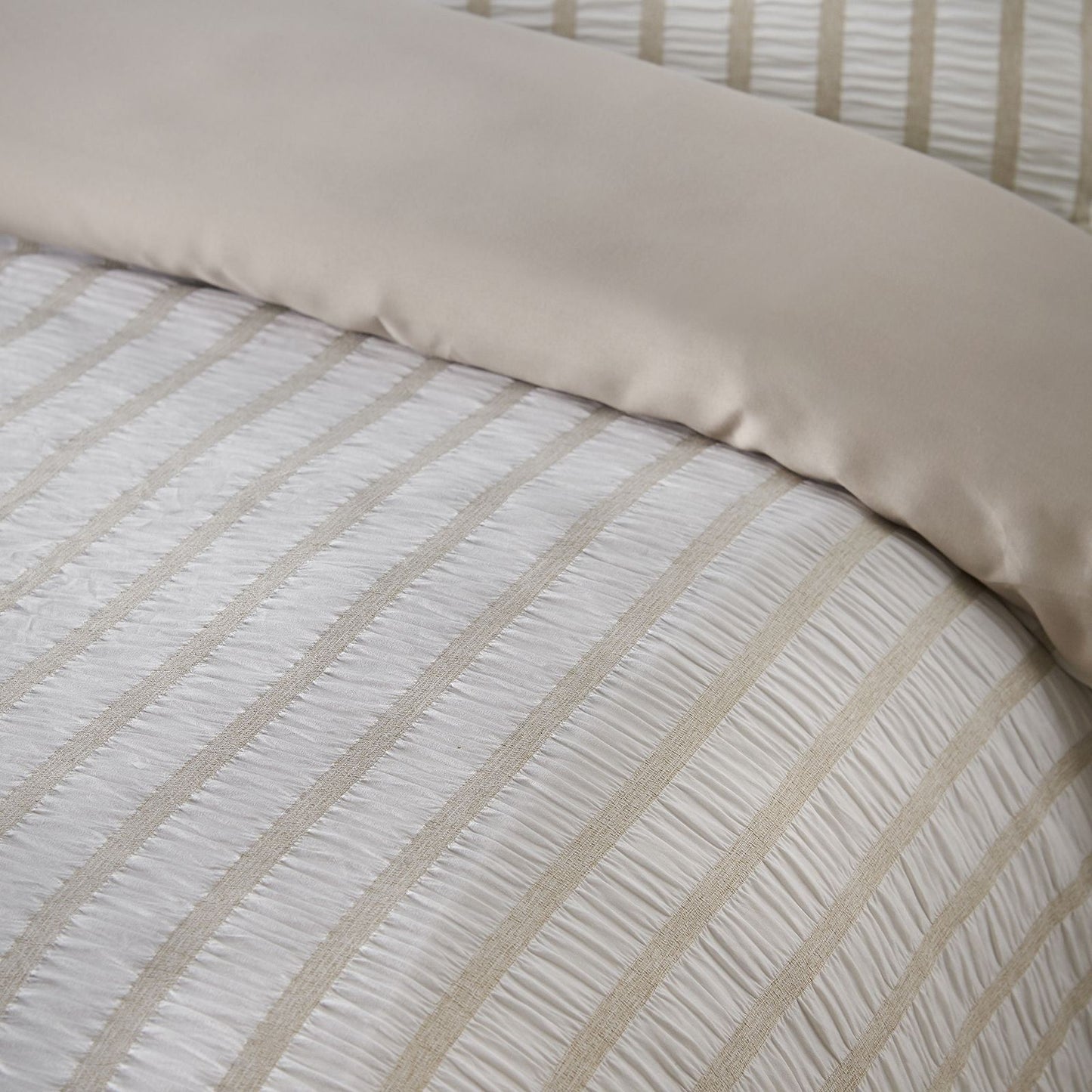Catherine Lansfield So Soft Seersucker Stripe Natural Duvet Cover Set