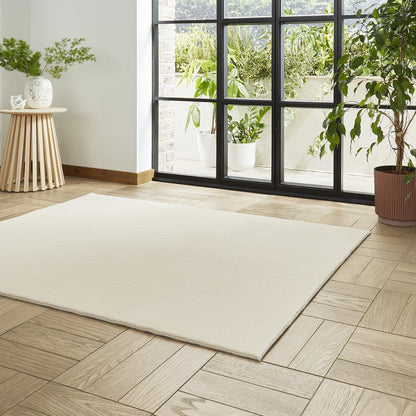 Bay Cream Plain Shaggy Washable Rug