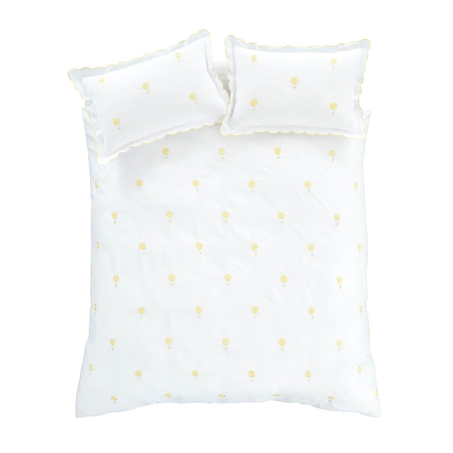 Lorna Embroidered Daisy White Yellow Duvet Cover Set