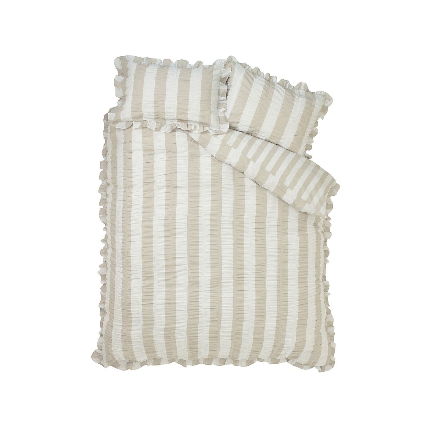 Catherine Lansfield Seersucker Frill Stripe Natural Duvet Cover Set