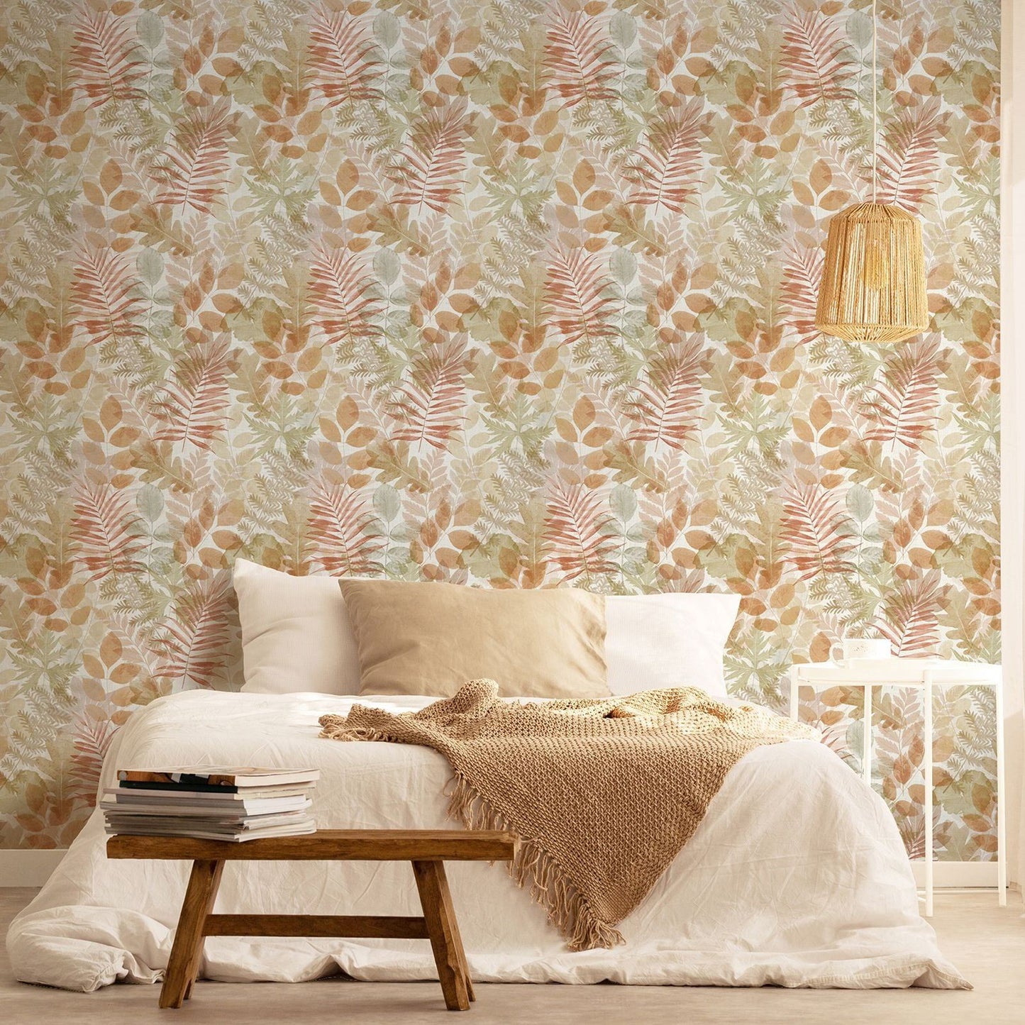 Catherine Lansfield Leaves Natural Wallpaper - 105x53cm