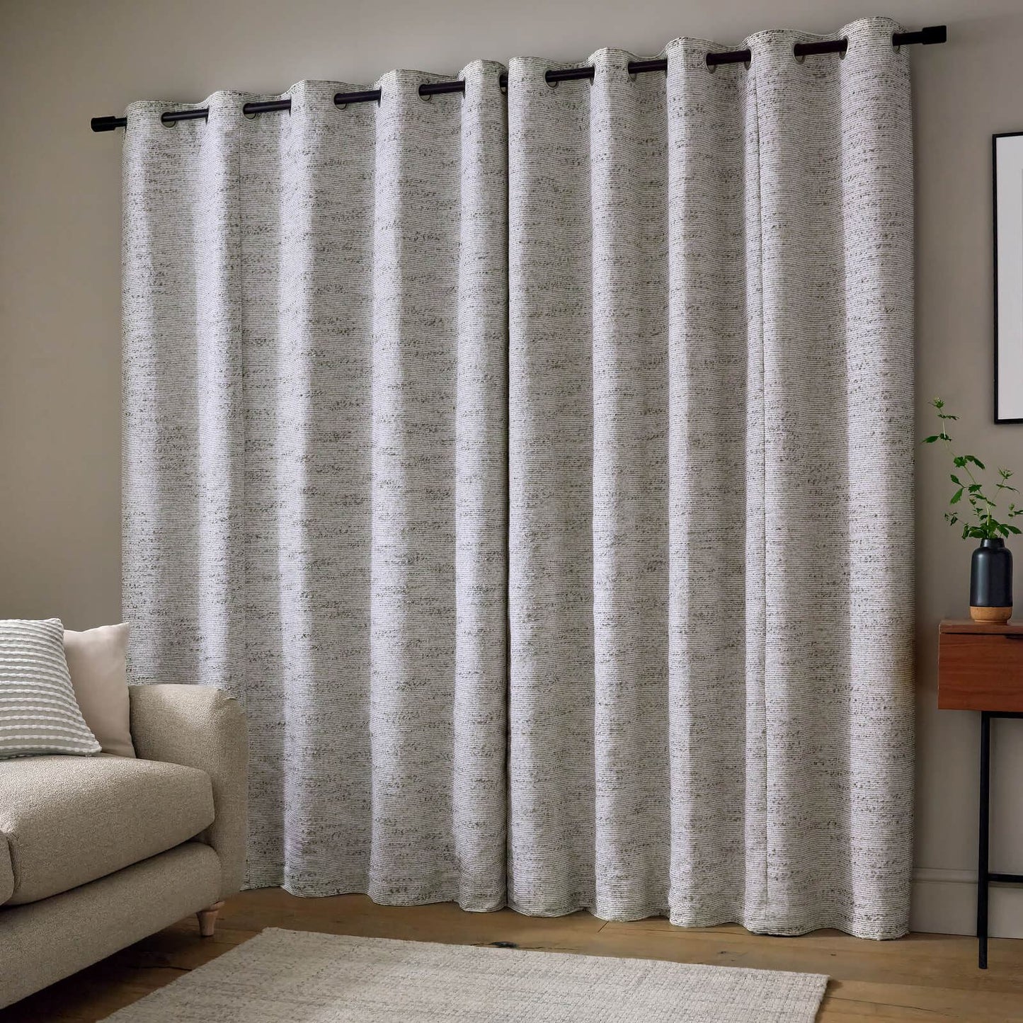 Catherine Lansfield Chunky Boucle Lined Eyelet Curtains Two Panels Cream