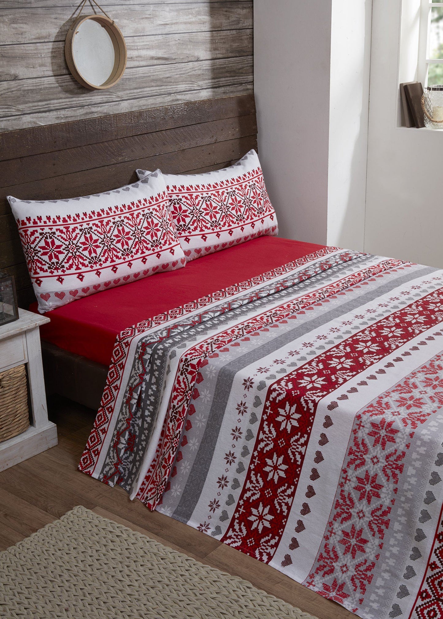 Fairisle BC Red Fitted & Flat Sheet With Pillowcase