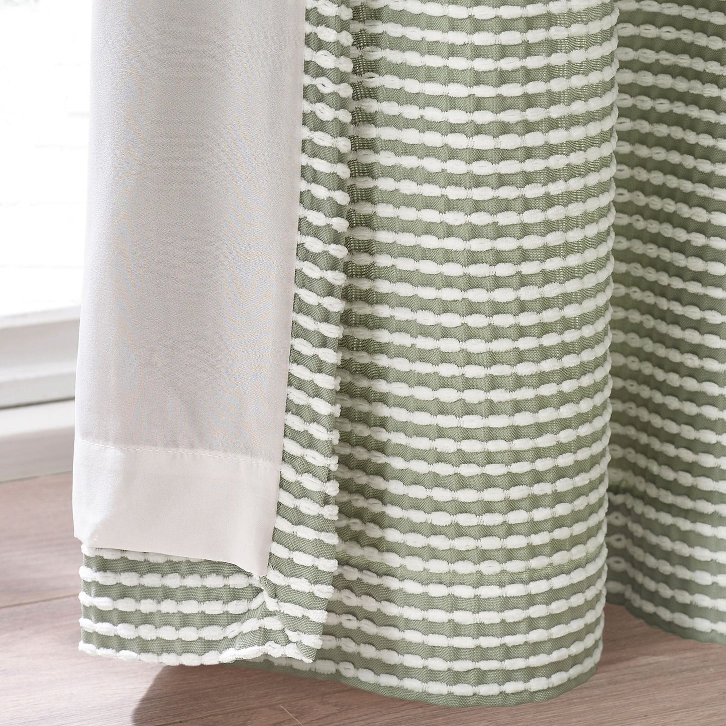 Catherine Lansfield Stab Stitch Sage Green Curtains Two Panels