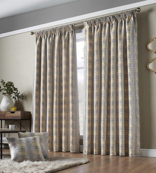 Reflections Ochre Pencil Pleat Curtains