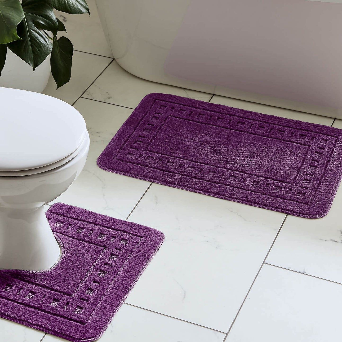 Armoni Bath Mat and Pedestal Mat Set Plum