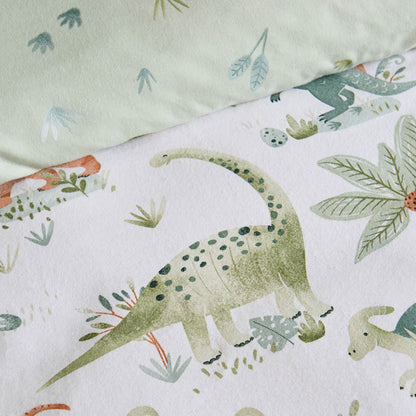 Catherine Lansfield Sleepy Saurus Dino Bed Linen Cotton Fitted Sheet Cream