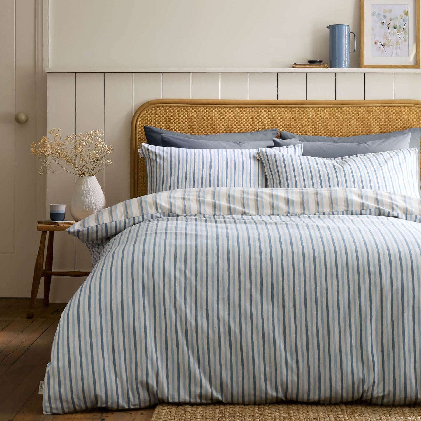 Emily Bond Somerset Striped Cotton Bedding Duvet Cover Set Blue