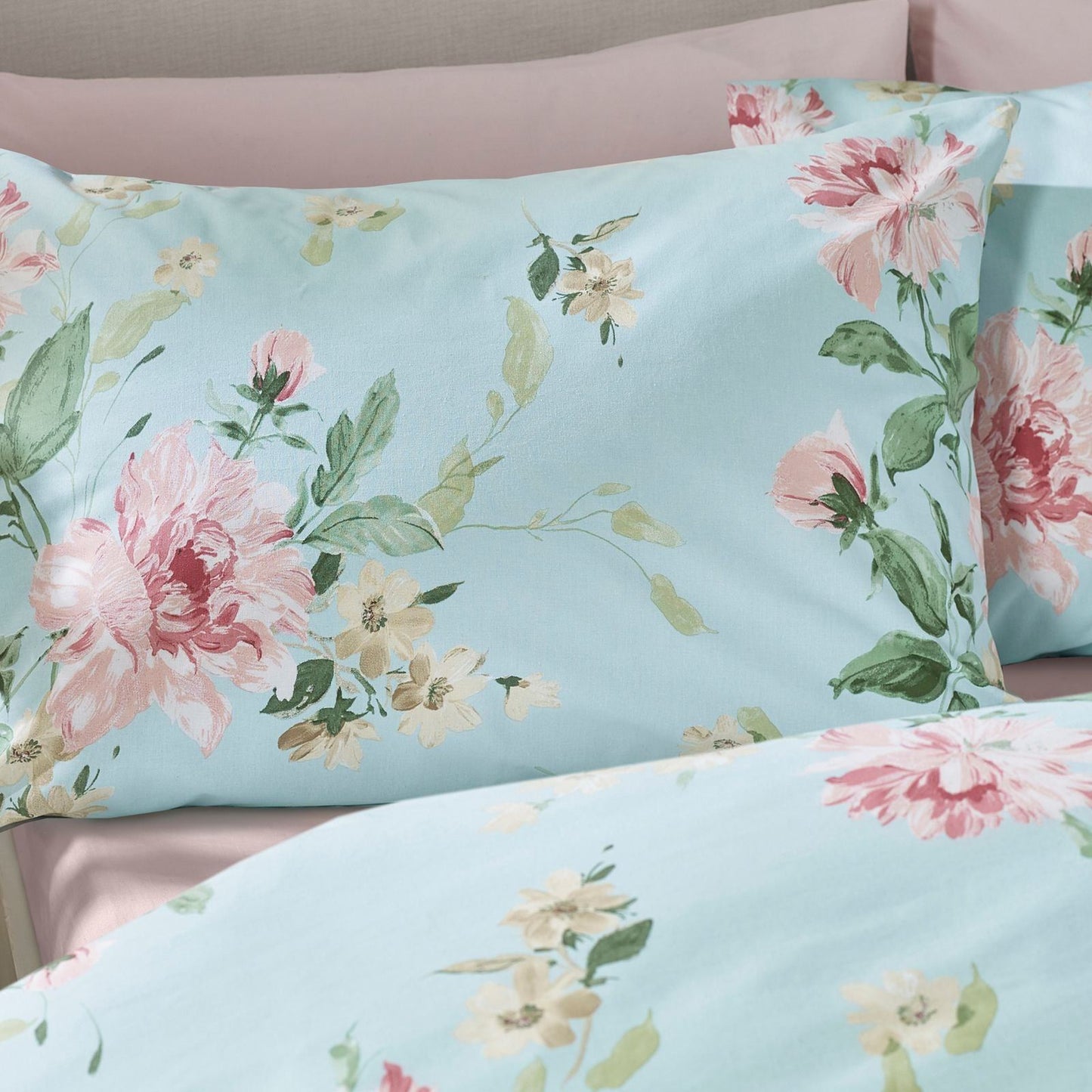 Catherine Lansfield Avebury Floral Duck Egg Blue Duvet Cover Set