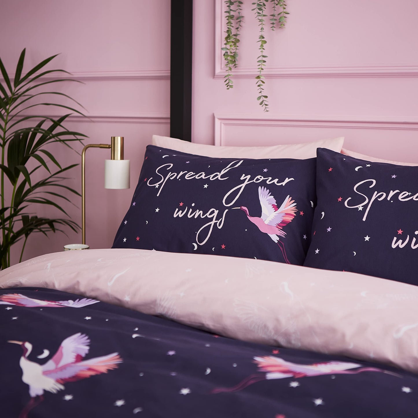 Cosmic Cranes Navy Blue Duvet Set