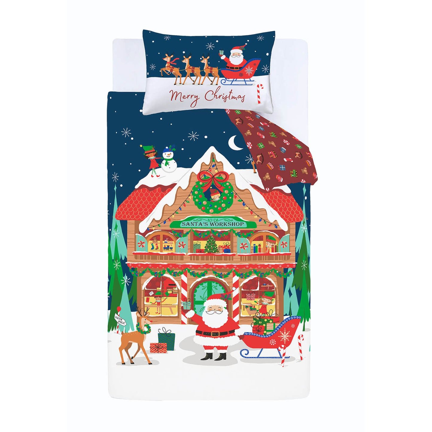 Christmas Santas Workshop Navy Duvet Cover Set