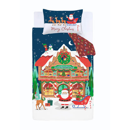 Christmas Santas Workshop Navy Duvet Cover Set