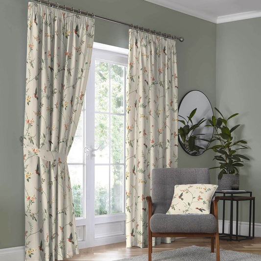 Darnley Coral/Natural Pencil Pleat Curtains