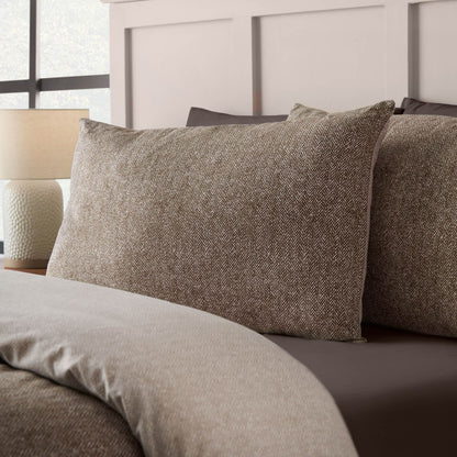 Catherine Lansfield Brushed Herringbone Printed Cotton Bedding Duvet Cover Set Chocolate