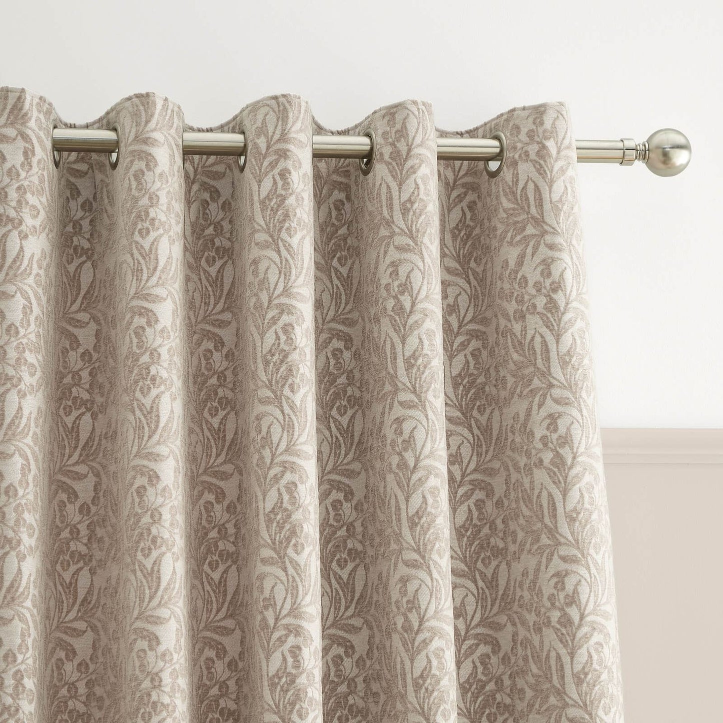 Bianca Fine Linens Chenille Leaves Lined Eyelet Curtains Two Panels Natural