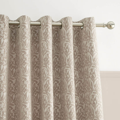 Bianca Fine Linens Chenille Leaves Lined Eyelet Curtains Two Panels Natural