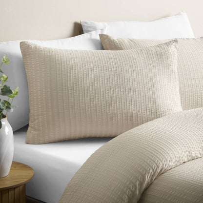 Catherine Lansfield Striped Seersucker Bedding Duvet Cover Set Natural
