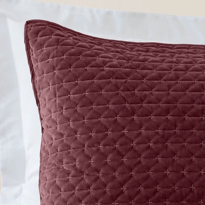 Bianca Fine Linens Attica Velvet Embroidered Pillow sham Pair Burgundy