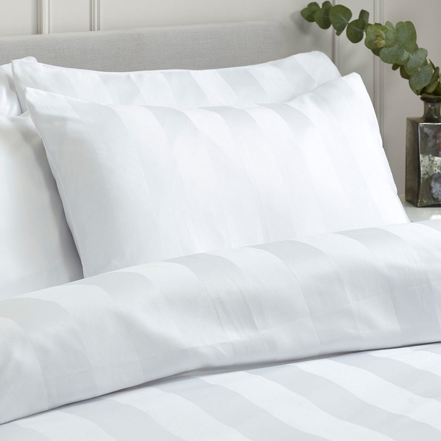 Catherine Lansfield So Soft Satin Stripe White Duvet Cover Set